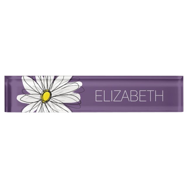 Porte-nom Texte personnalisé marguerite mauve et jaune (Devant)