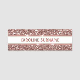 Porte-nom Texture de paillettes en or rose faux et texte per