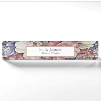 Porte-nom thème feuille des fleurs rose violet