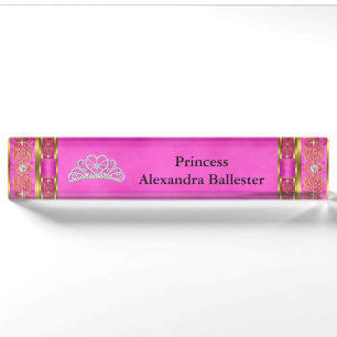 Porte-nom Tiara Princess Hot Pink Gold Nom