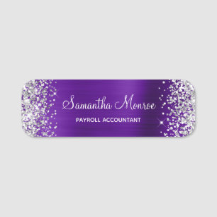 Porte-nom Titre de nom de feuille d'indigo violet pailleté a