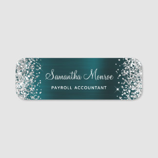 Porte-nom Titre de nom de feuille métallisée turquoise foncé
