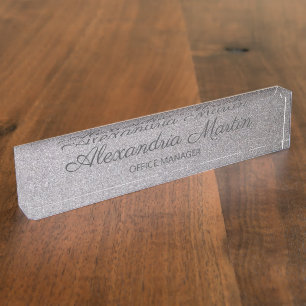 Porte-nom Titre de nom en argent métallisé Script Élégant