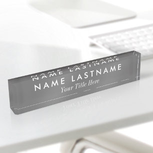 Porte-nom Titre personnalisé simple moderne gris blanc