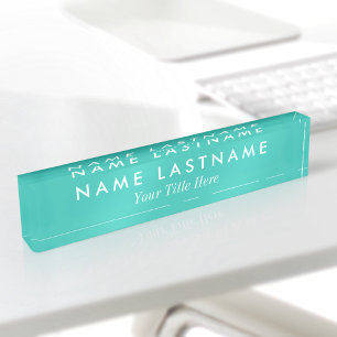 Porte-nom Titre personnalisé simple turquoise sarcelle minty