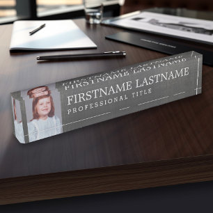 Porte-nom Toile grise - nom, titre professionnel et photo
