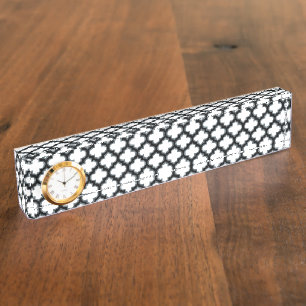 Porte-nom Trellis blanc et noir, treillis, Quatrefoil