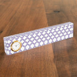Porte-nom Trellis blanc et violet, treillis, Quatrefoil