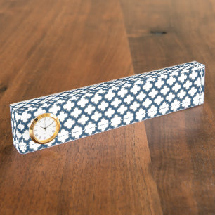 Porte-nom Trellis bleu blanc et marine, treillis, Quatrefoil