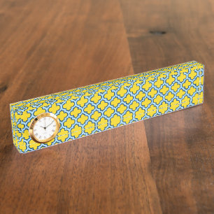 Porte-nom Trellis jaune et bleu bébé, treillis, Quatrefoil