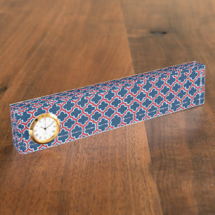 Porte-nom Trellis marocain bleu et rouge, treillis, Quatrefo