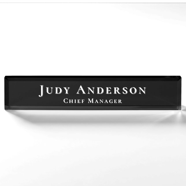 Porte-nom Trendy Black Professional Plain Modern Elegant (Devant)