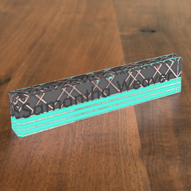 Porte-nom Triangles roses élégantes modernes d'or et roses (Taille)