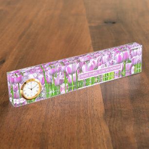 PORTE-NOM TULIP GARDEN/LAVENDER-PINK ET TULIPS BLANCS