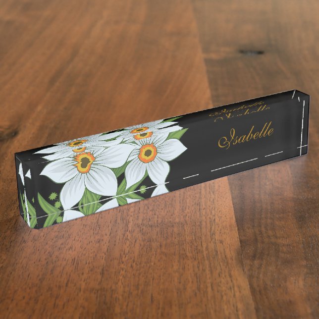 Porte-nom Tulipes et jonquilles Nom personnalisé Noir (Taille)