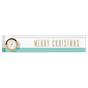 Porte-nom Turquoise Blancs JOYEUX CHRISTMAS Horloge Texte