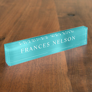 Porte-nom Turquoise Bleu Aspect Métallisé Sérif Élégant
