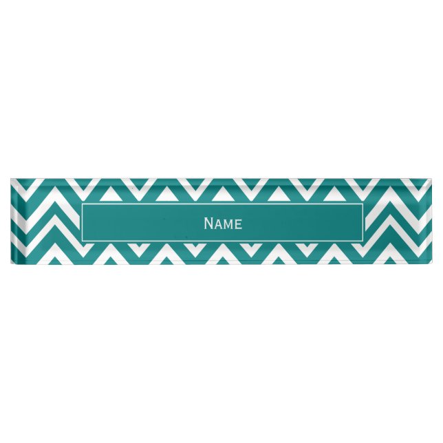 Porte-nom Turquoise et blanc Motif Chevron (Devant)