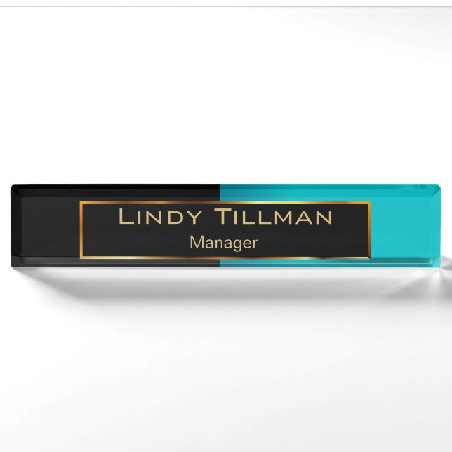 Porte-nom Turquoise haut de gamme et noir (Devant)