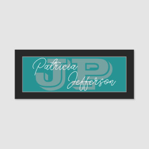 Porte-nom Turquoise noir et bleu-vert manuscrit : Monogramme