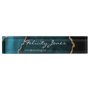 Porte-nom Turquoise - Pierre d'Agate de Géode Turquoise et O