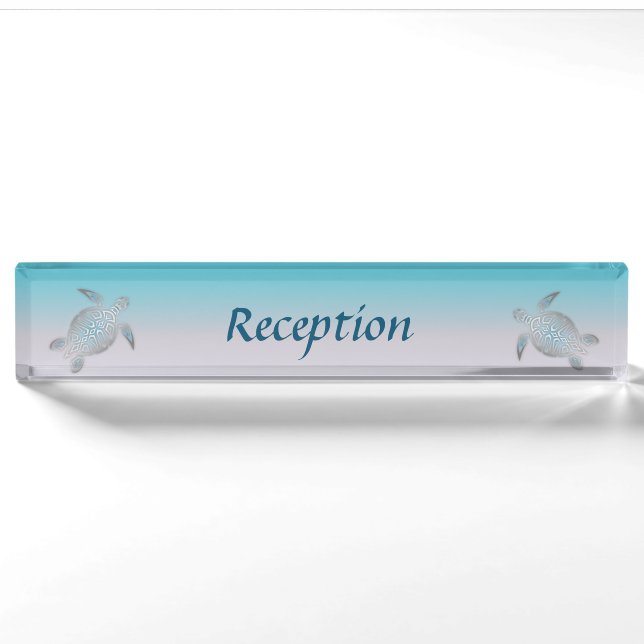 Porte-nom Turtles Réception Côtière Turquoise Argent (Devant)