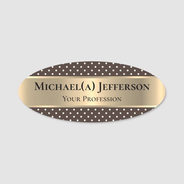 Porte-nom Unique Elegant Dark Brown & Polka Dot : Luxury Gol (Devant)