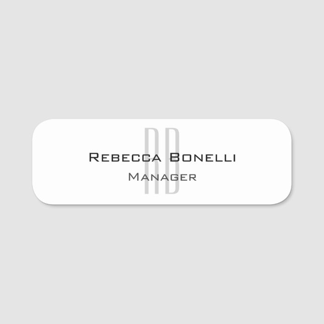 Porte-nom Unique Monogramme gris blanc moderne (Devant)