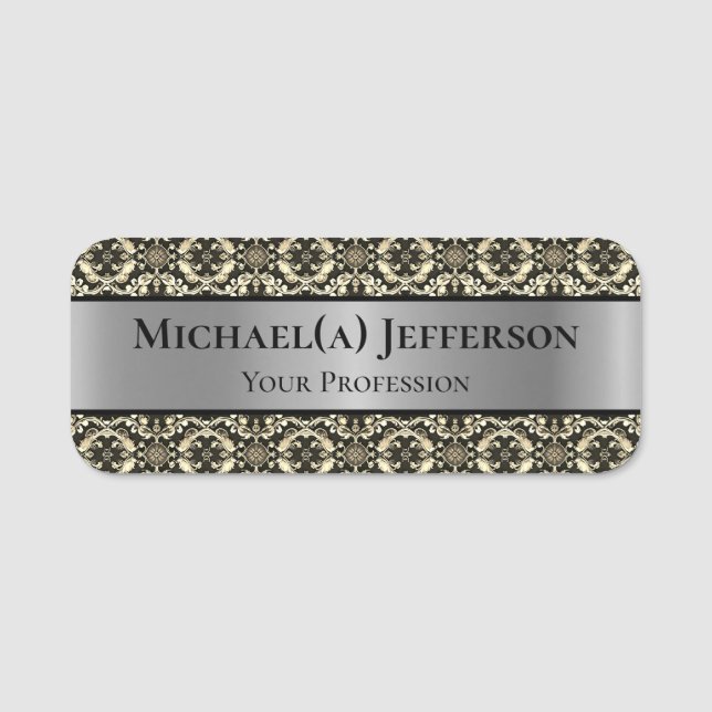 Porte-nom Unique Silver Baroque Pattern Stylish Luxury Style (Devant)