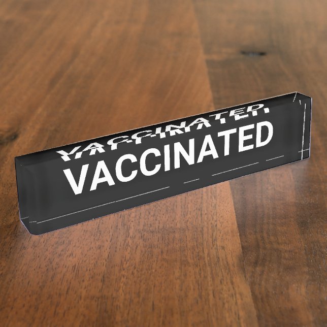 Porte-nom Vacciné, noir blanc personnalisable nom de bureau  (Taille)