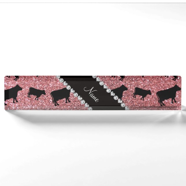 Porte-nom Vaches rose-clair nommées personnalisées à parties (Devant)