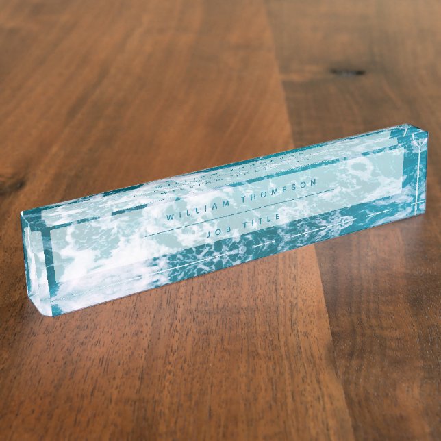 Porte-nom Vagues de l'océan bleu (Taille)