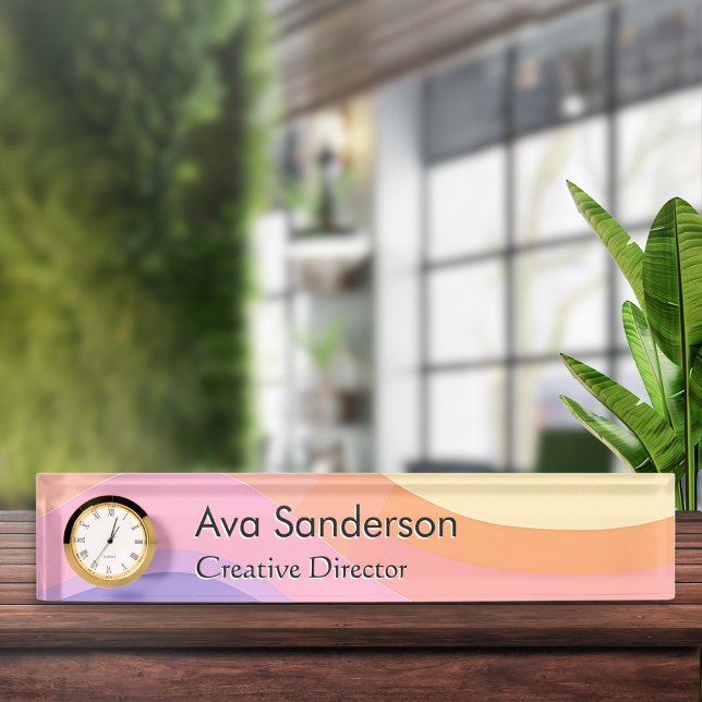 Porte-nom Vagues pastel élégantes jolies (An elegant name plate for your desk, with a colorful pastel wavy background)