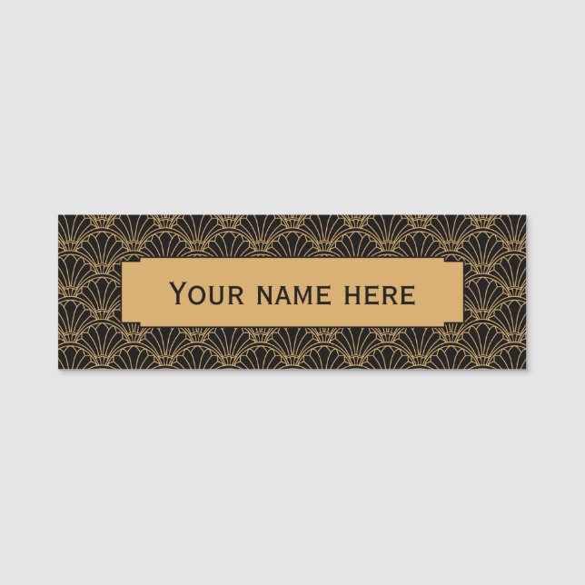 Porte-nom Ventilateur Art déco noir et or Motif (Devant)