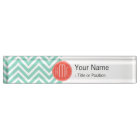 Vert chic Chevron d'Aqua et monogramme fait sur