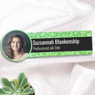 Porte-nom Vert Faux Paillettes Remplacement Photo ou Logo