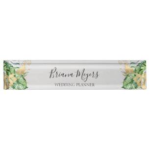 Porte-nom Vert moderne Tropical Feuille Sable Business