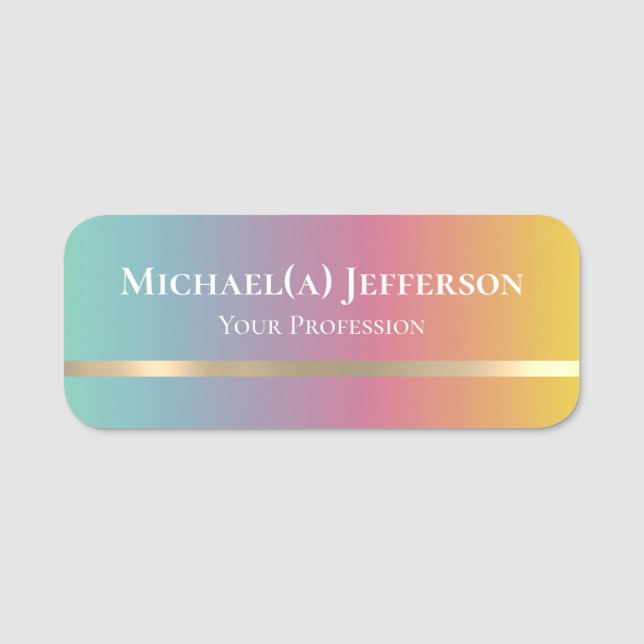 Porte-nom Vert Rose Jaune Gradient Et Or Luxe Élégant (Devant)