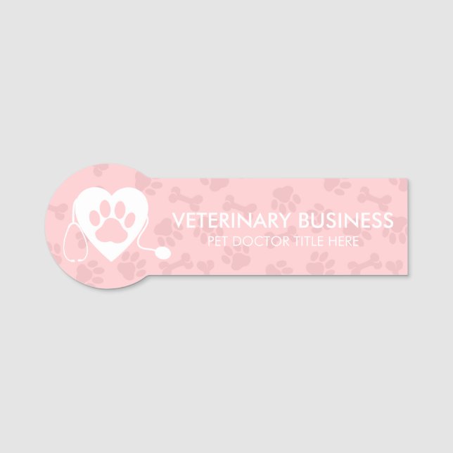Porte-nom Vétérinaire Paws Coeur Stethoscope Pet rose (Devant)