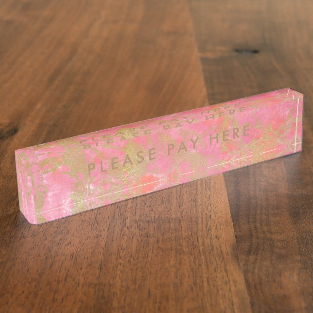 Porte-nom Veuillez payer ici Signer Pink Marble Gold Busines (Taille)
