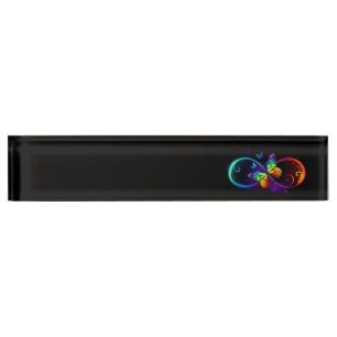 Porte-nom Vibrant infinity with rainbow butterfly on black