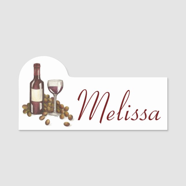 Porte-nom Vin Rouge Bouteille de raisins Verres Vignoble (Devant)