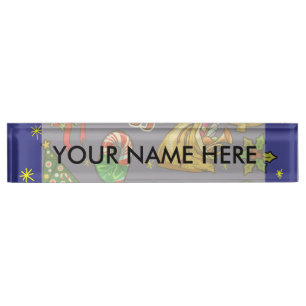 Porte-nom Vintage de Noël rétro couleur bleu rouge vert