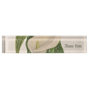 Porte-nom Vintage Fleur Calla Lily Green Feuilles Closeuse