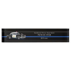 Porte-nom Vintage Police Voiture Ligne bleue Personnalisé