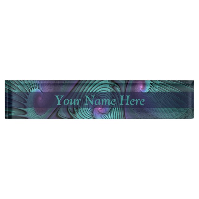 Porte-nom Violet rencontre Turquoise abstrait Fractal Art No (Devant)