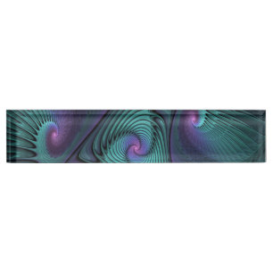 Porte-nom Violet rencontre Turquoise moderne art fractal abs