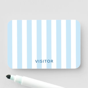 Porte-nom Visiteur rayé bleu pâle et blanc moderne