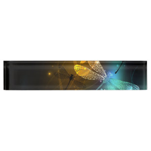 Porte-nom Vol de libellule verte lumineuse