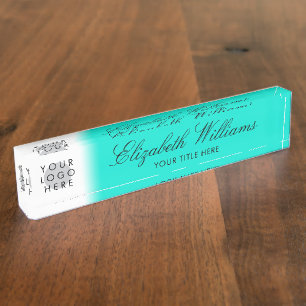 Porte-nom Votre Logo Classy Élégant Script Turquoise Frais